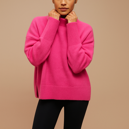 Women’s oversized turtleneck sweater in soft viscose with a relaxed fit, perfect for stylish comfort in spring, autumn, or winter.