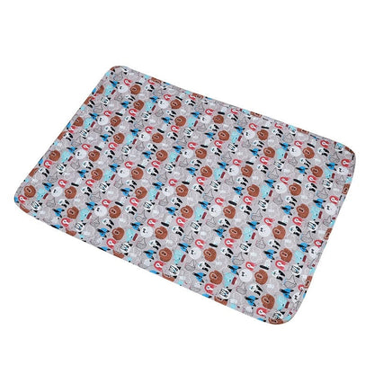 "Washable eco-friendly pet pee pad, super absorbent and reusable, shown on colorful background with paw print design."