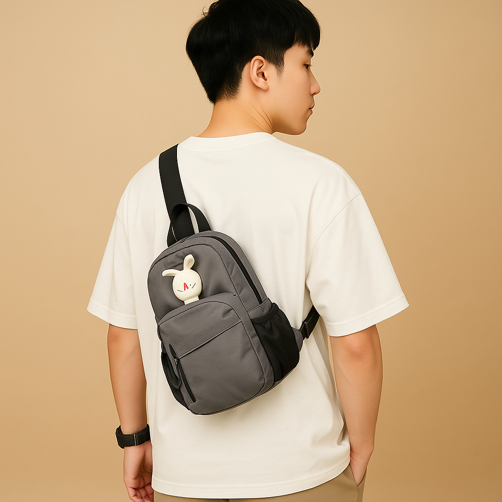 Men’s water-resistant crossbody travel bag with breathable strap, water bottle holder, and stain-proof finish for outdoor and urban adventures.