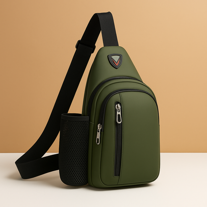 Men's waterbottle carrier chest bag with secure compartments, ergonomic strap, and water-resistant material for daily and outdoor use.