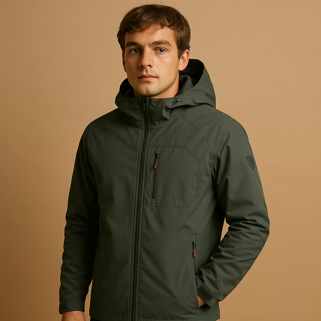 Men’s waterproof and breathable windbreaker with zip pockets, ideal for outdoor adventures, sports, and daily wear.