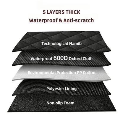 "Waterproof dog car seat cover, hammock style in black; protects car from dirt, scratches; fits any backseat securely."
