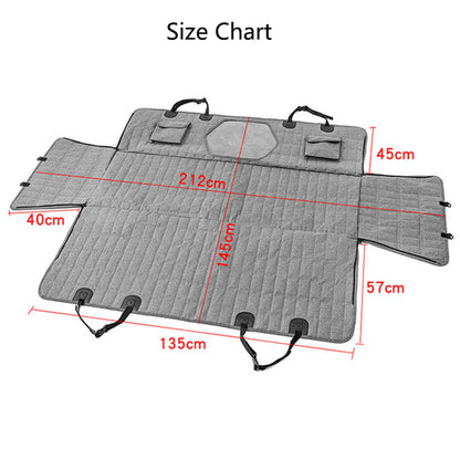 "Waterproof dog car seat cover with mesh window, black, universal fit, breathable and durable for comfortable pet travel."