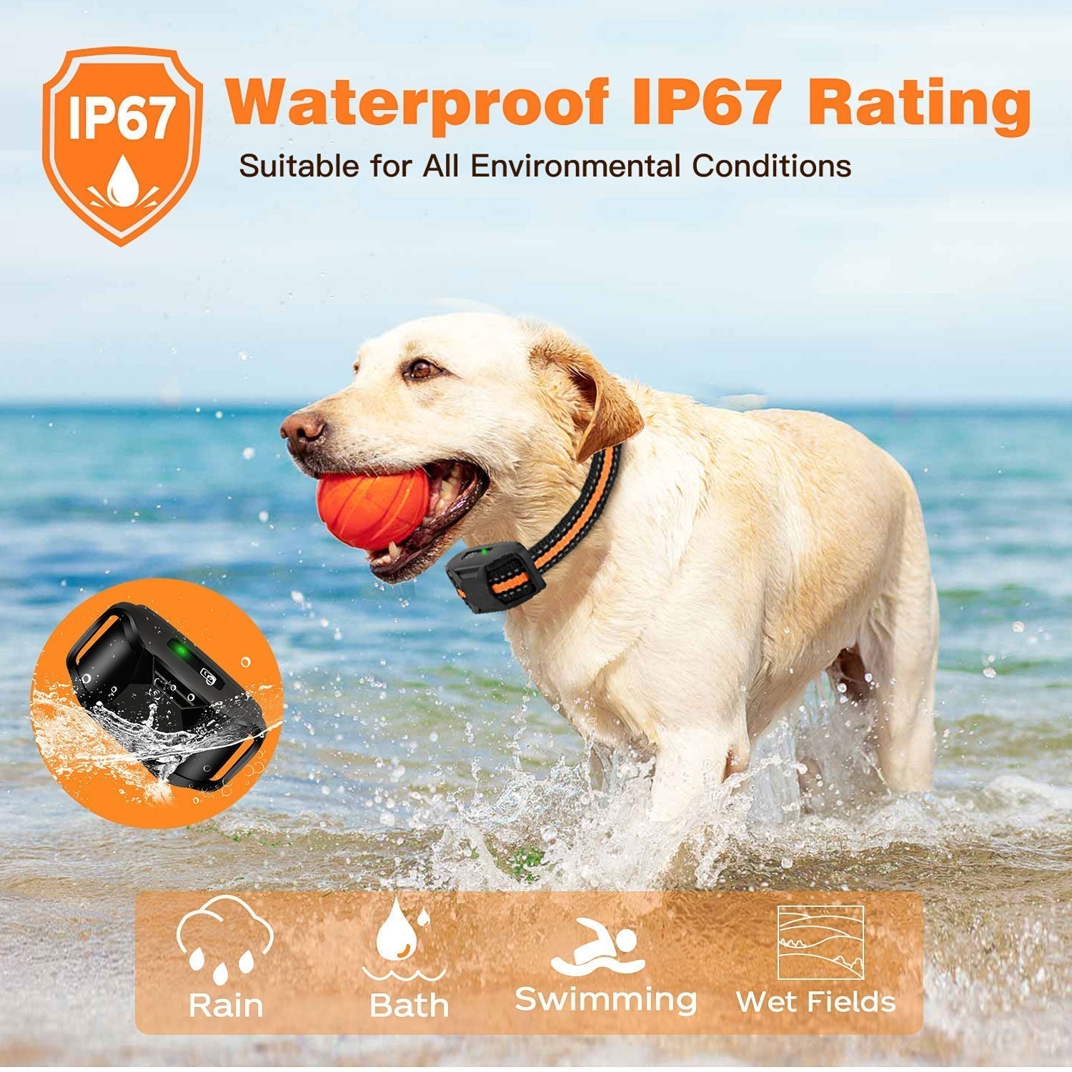 "Waterproof electronic dog training collar with 3300ft remote, featuring durable design and adjustable fit for all breeds."