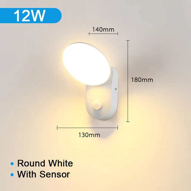 Waterproof outdoor LED wall light with PIR motion sensor, modern design, black aluminum, IP65 rated, enhancing exterior.