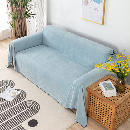 Waterproof sofa throw with jacquard edge, non-slip design, corduroy, and polyester material, protects against spills.