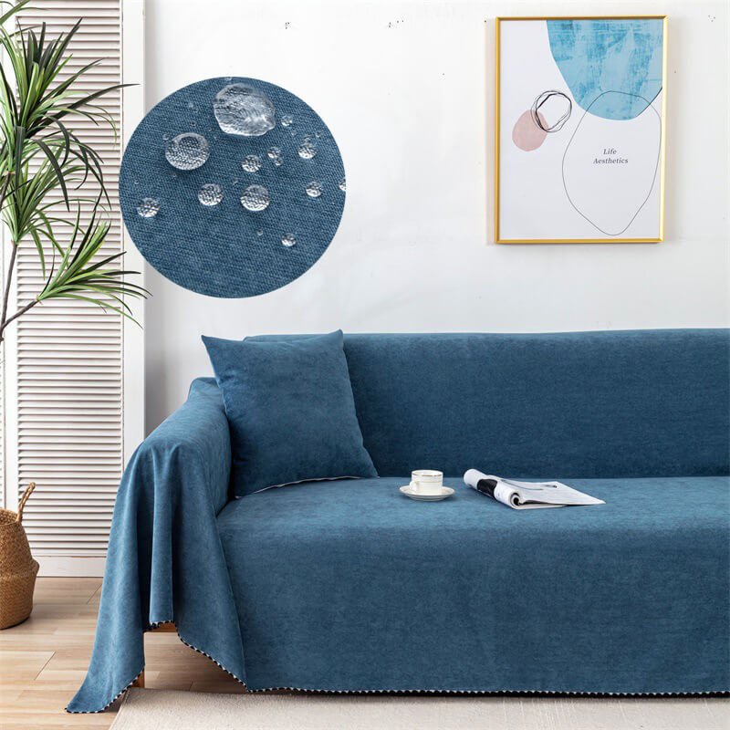 Waterproof sofa throw with jacquard edge, non-slip design, corduroy, and polyester material, protects against spills.