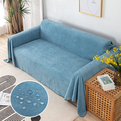Waterproof sofa throw with jacquard edge, non-slip design, corduroy, and polyester material, protects against spills.