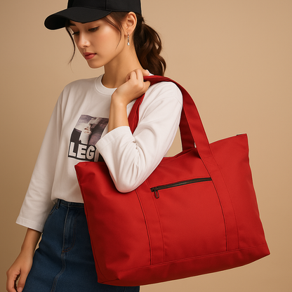 Waterproof travel shoulder tote bag for women with anti-theft pocket, zippered closure, and luggage strap—ideal for commuting, travel, and everyday style.