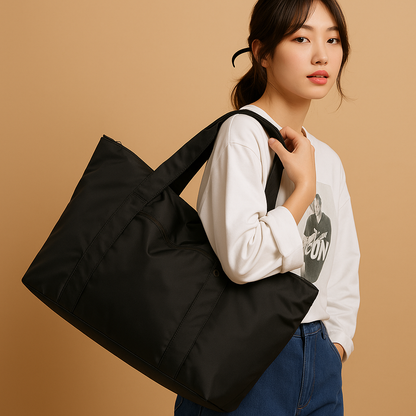 Waterproof travel shoulder tote bag for women with anti-theft pocket, zippered closure, and luggage strap—ideal for commuting, travel, and everyday style.