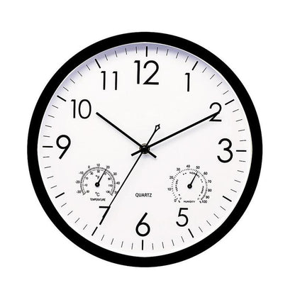 "Weatherproof garden clock with temperature gauge, elegant retro design, easy-read large numbers, ideal outdoor decor."