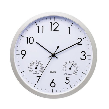 "Weatherproof garden clock with temperature gauge, elegant retro design, easy-read large numbers, ideal outdoor decor."