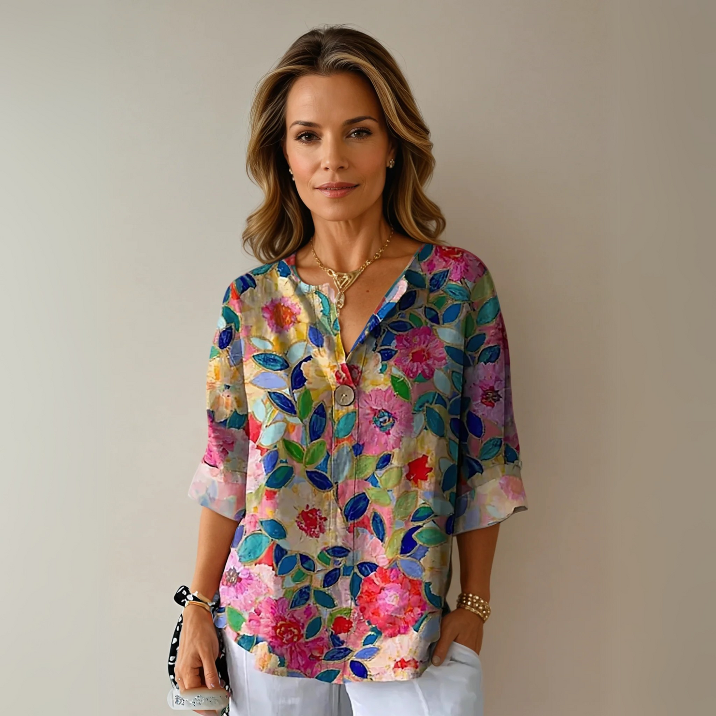 Elegant Flower Pattern Women's Blouse - Luxivelle