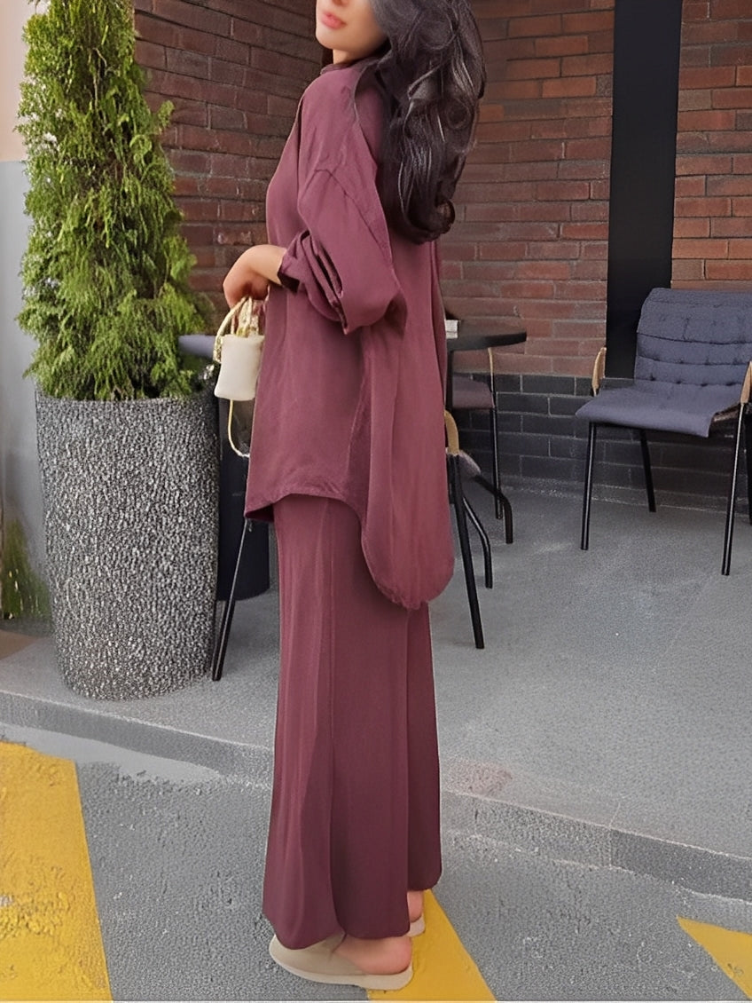 Women's Casual Tie Waist Shirt Dress Set