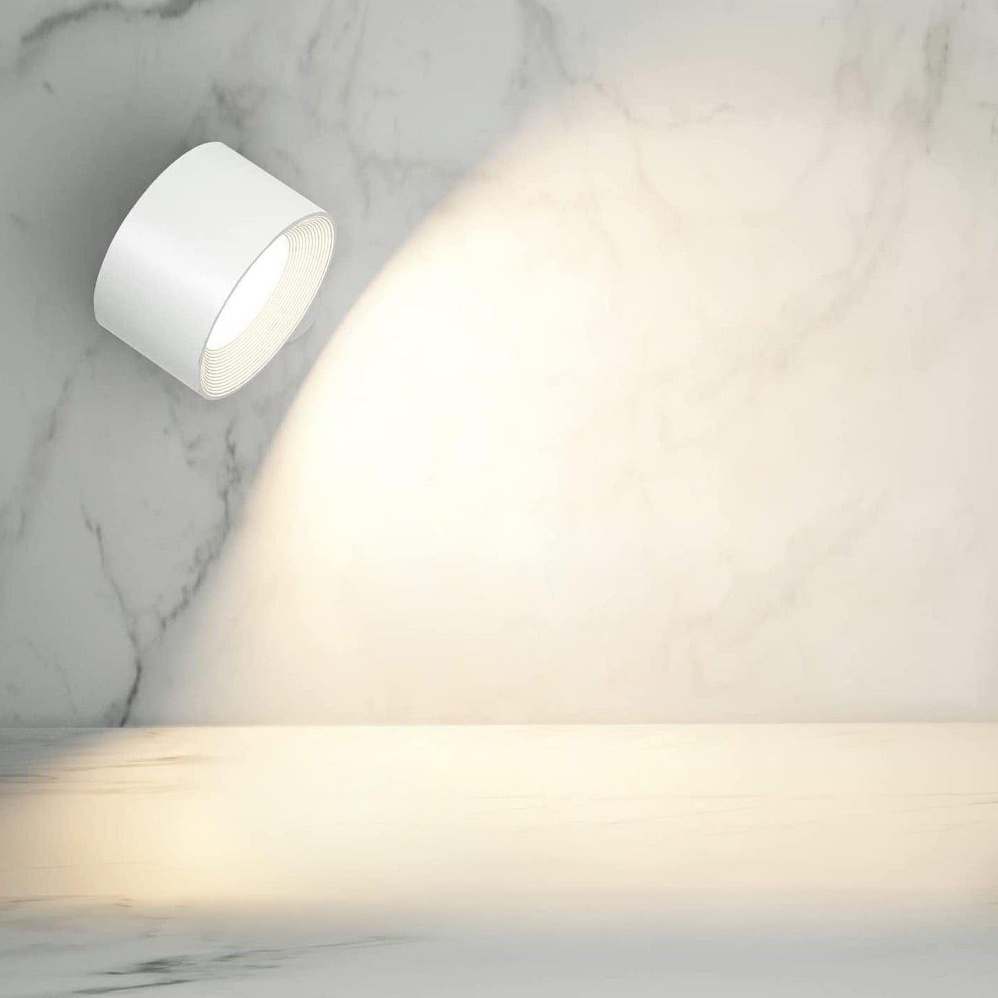Wireless LED wall light, stick-on, black and white, cordless, for indoor and outdoor use, emits warm white glow, energy-effic