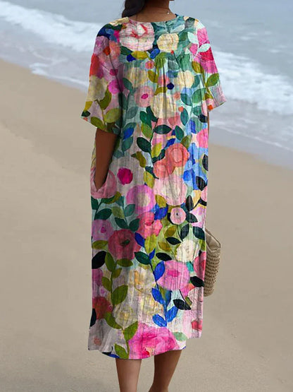 Vibrant Garden Print Summer Dress