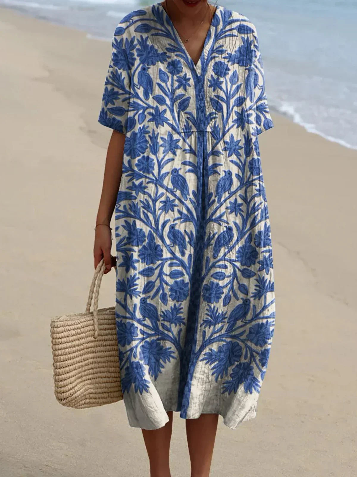Navy Floral Embroidered Dress - Luxivelle