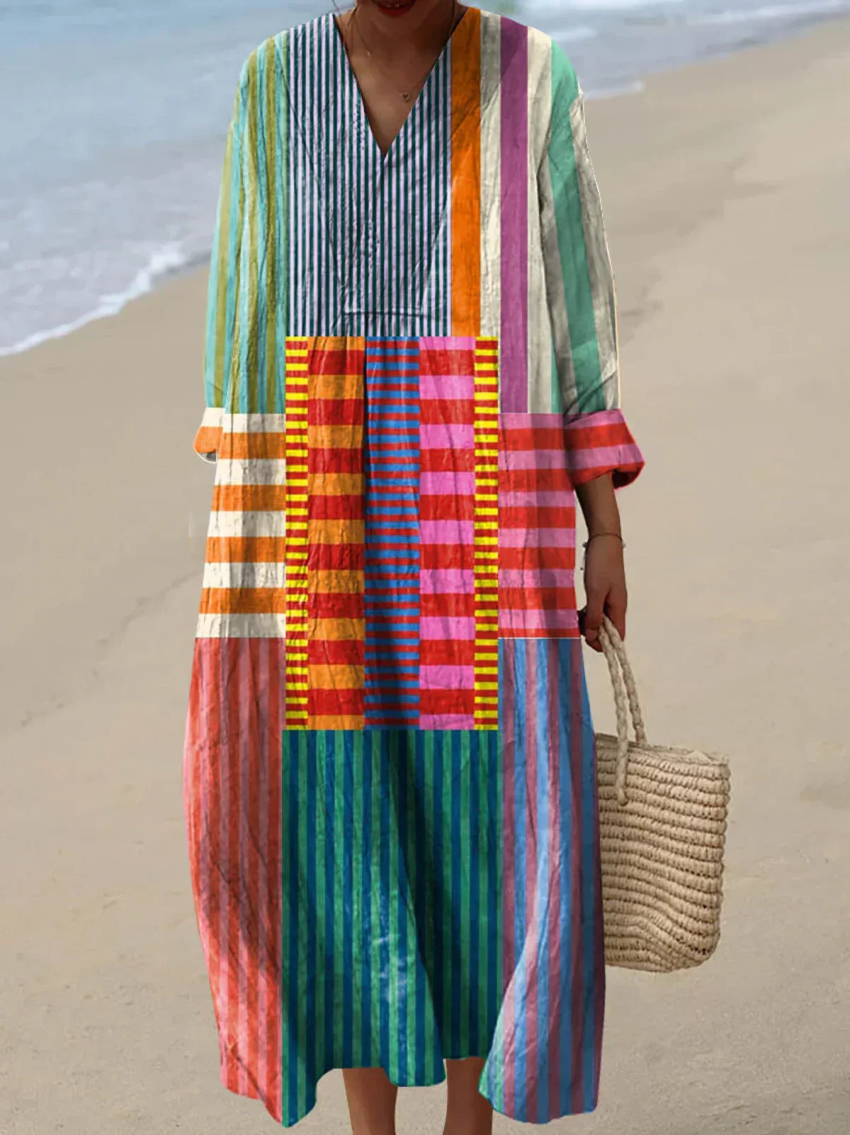 Colorful Long Sleeve Maxi Dress - Luxivelle