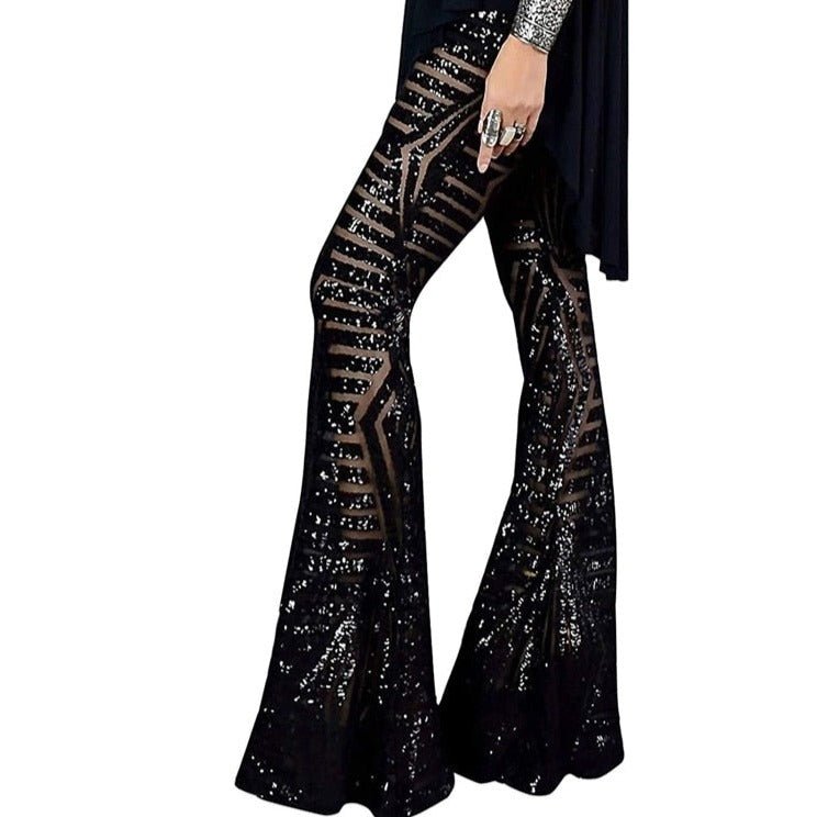 Sparkly High-Waisted Wide Leg Pants - Luxivelle