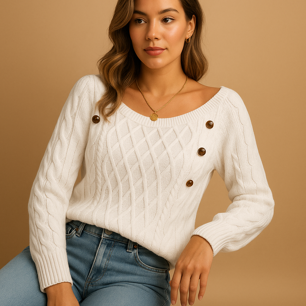 Women’s elegant knit sweater with long sleeves and soft stretch fit, ideal for autumn and winter wear in casual or layered styles.