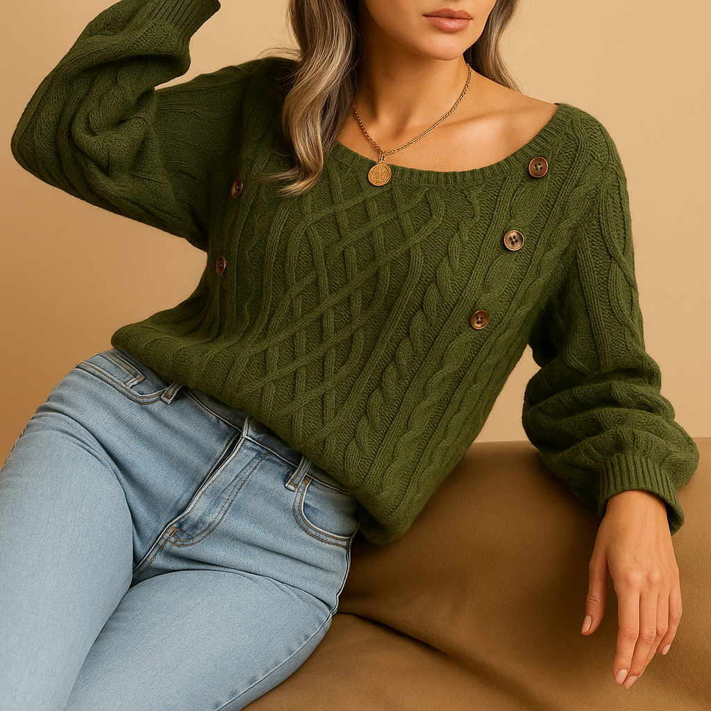 Women’s elegant knit sweater with long sleeves and soft stretch fit, ideal for autumn and winter wear in casual or layered styles.
