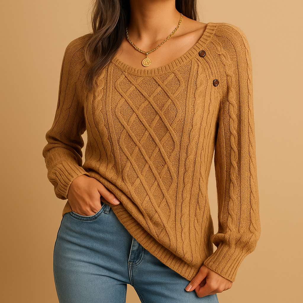Women’s elegant knit sweater with long sleeves and soft stretch fit, ideal for autumn and winter wear in casual or layered styles.