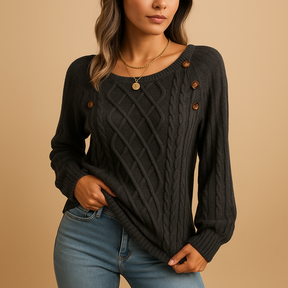 Women’s elegant knit sweater with long sleeves and soft stretch fit, ideal for autumn and winter wear in casual or layered styles.