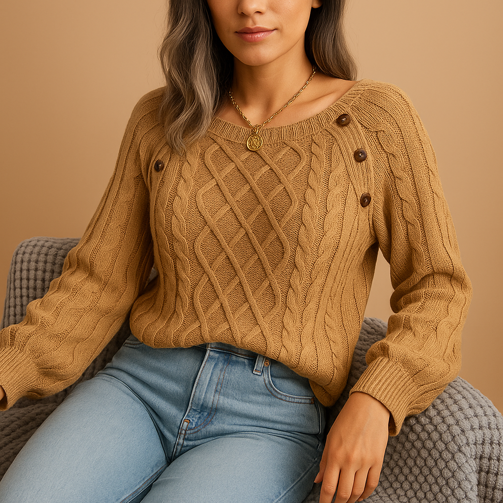 Women’s elegant knit sweater with long sleeves and soft stretch fit, ideal for autumn and winter wear in casual or layered styles.