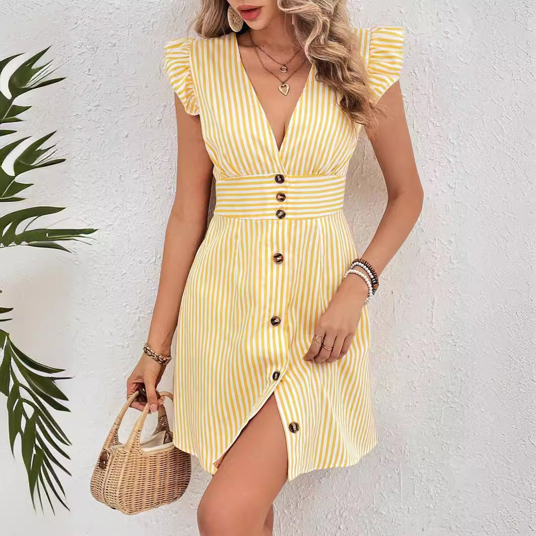 Flattering V-Neck Ruffle Dress for Women - Luxivelle