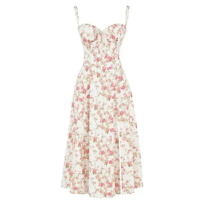 Women's Arabella waist dress with sweetheart neckline, light summer fabric, adjustable fit for elegant silhouette styling.