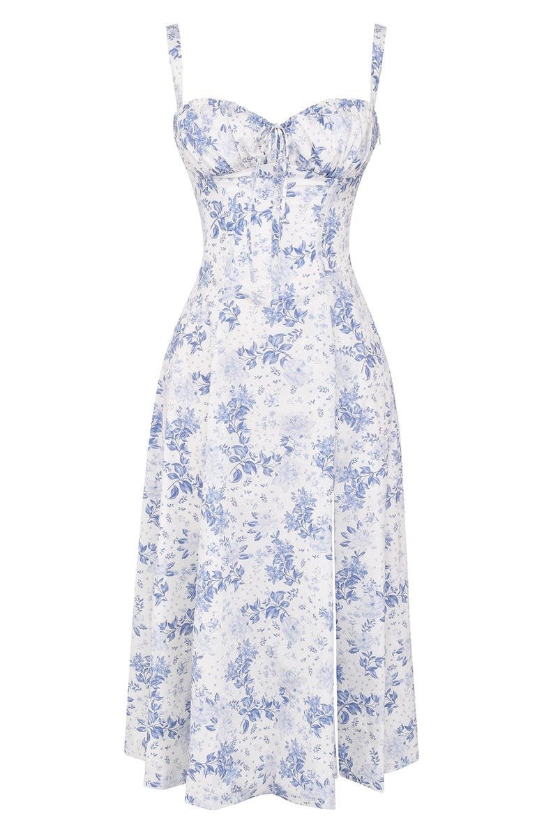 Women's Arabella waist dress with sweetheart neckline, light summer fabric, adjustable fit for elegant silhouette styling.
