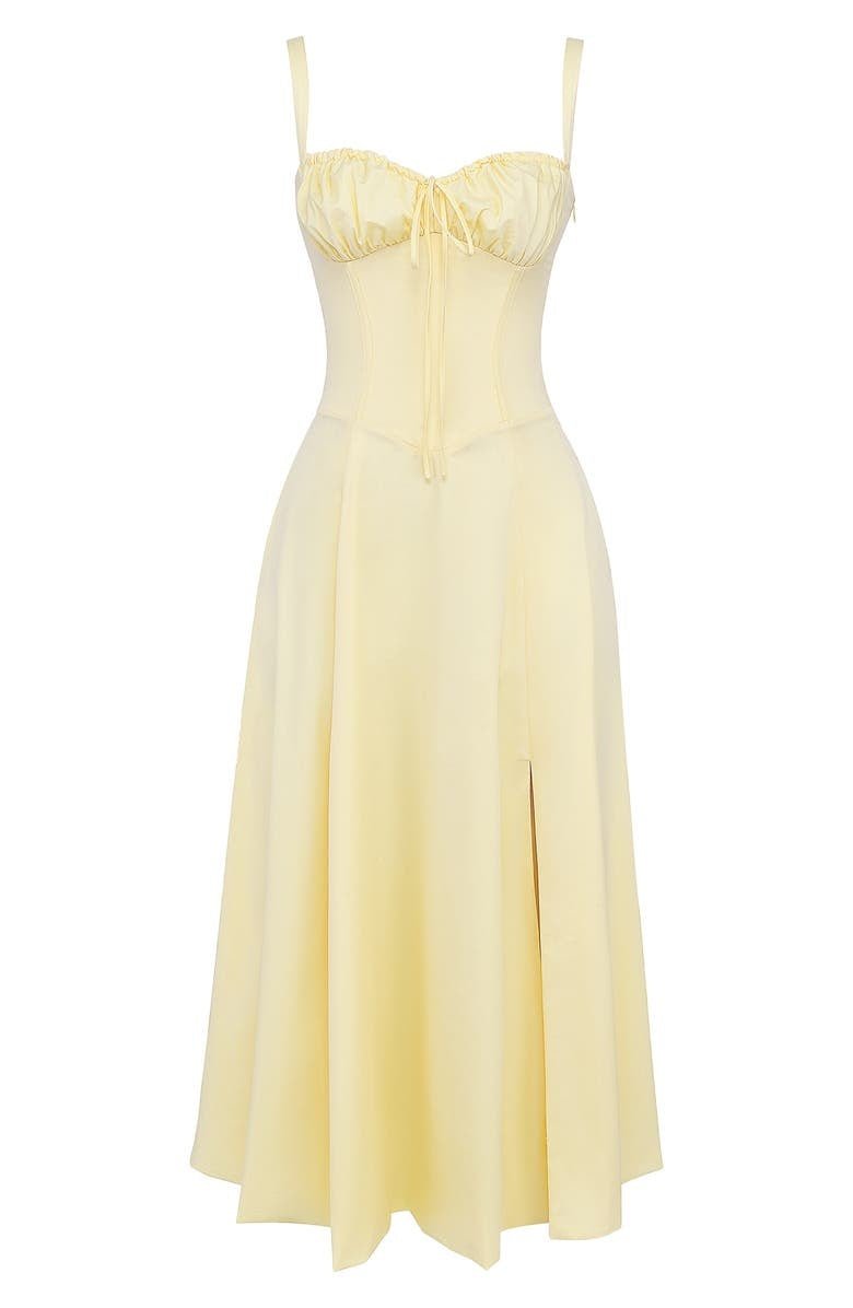 Women's Arabella waist dress with sweetheart neckline, light summer fabric, adjustable fit for elegant silhouette styling.