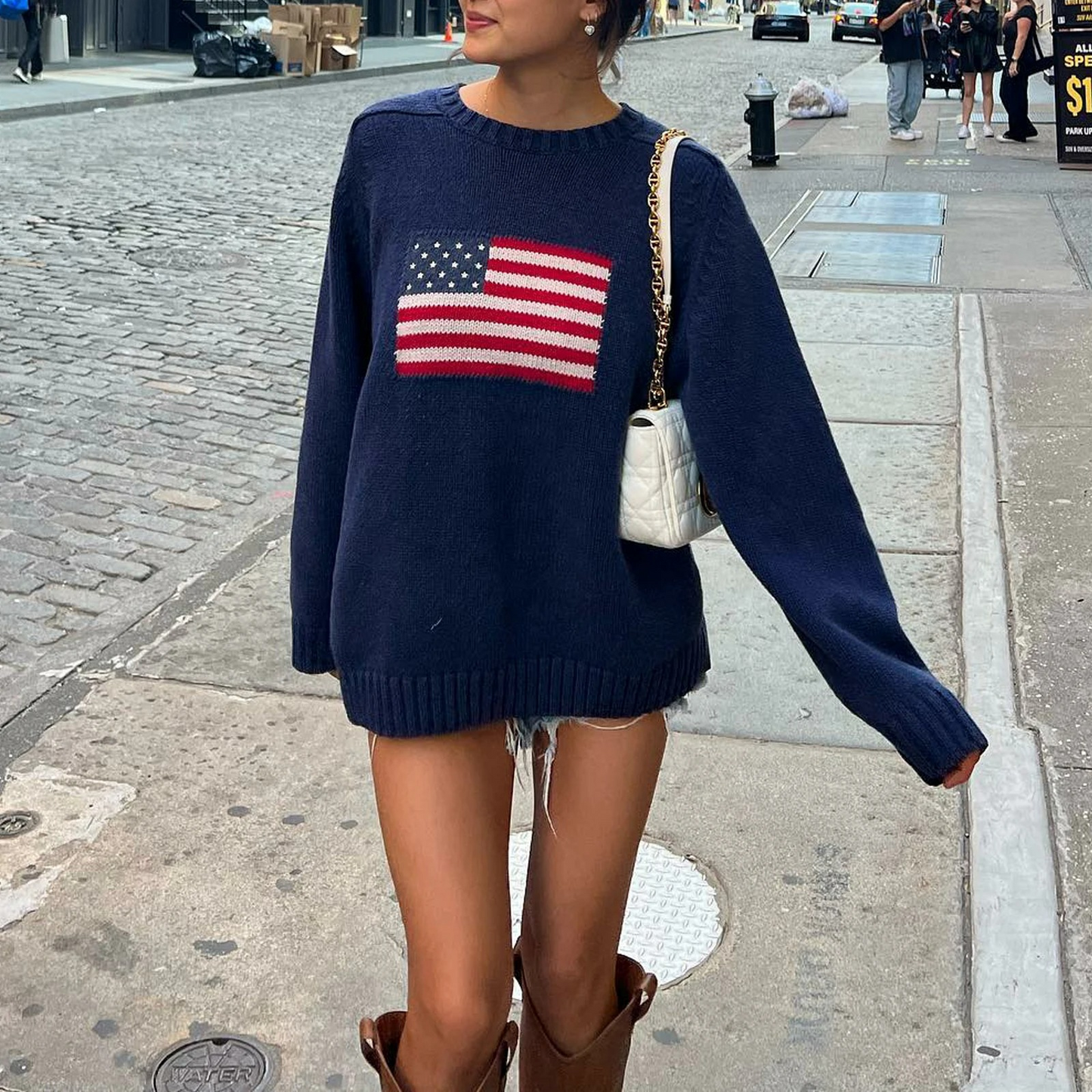 Patriotic USA Flag Women's Sweater - Luxivelle