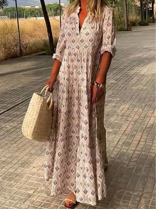 Women's Chic V-Neck Long Maxi Dress in Lightweight Fabric - Luxivelle