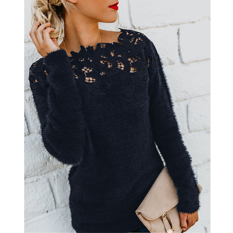 "Women's breathable floral jumper, minimalist design in soft hues, sustainable cotton blend, all-season knitwear"