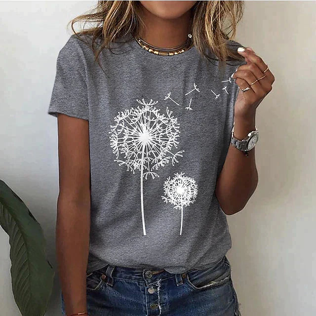 Ladies' Comfortable Flower Print Tee - Various Colors - Luxivelle