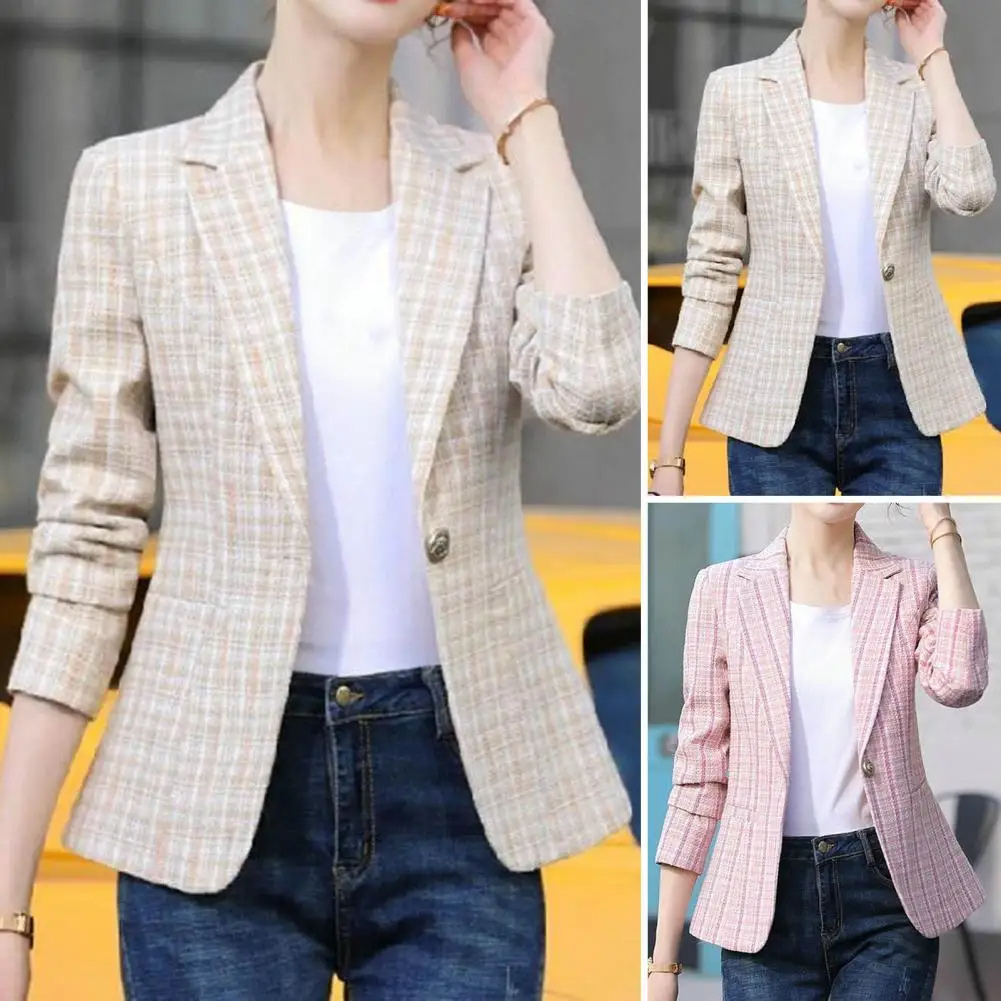 Classic Plaid One-Button Ladies Jacket - Luxivelle