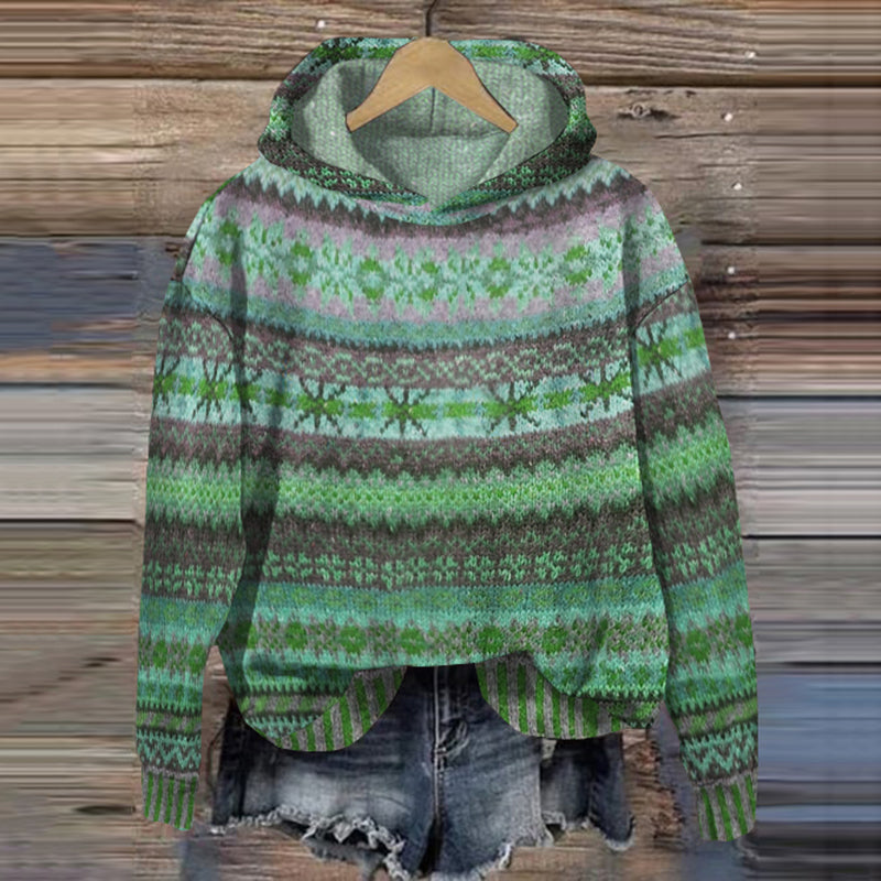 Women's colourful knitted jumper, vibrant patterns, soft knit, cosy and warm, ideal for layering, perfect for chilly weather.