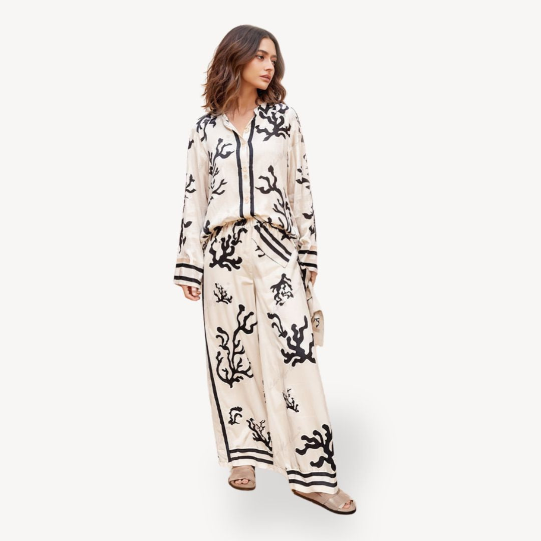 Soft Coral Long Sleeve Pajama Set for Women - Luxivelle