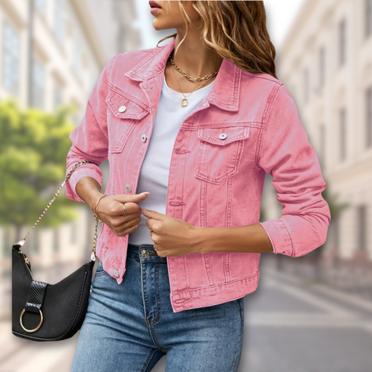 Classic Womens Blue Jean Jacket with Buttons - Luxivelle