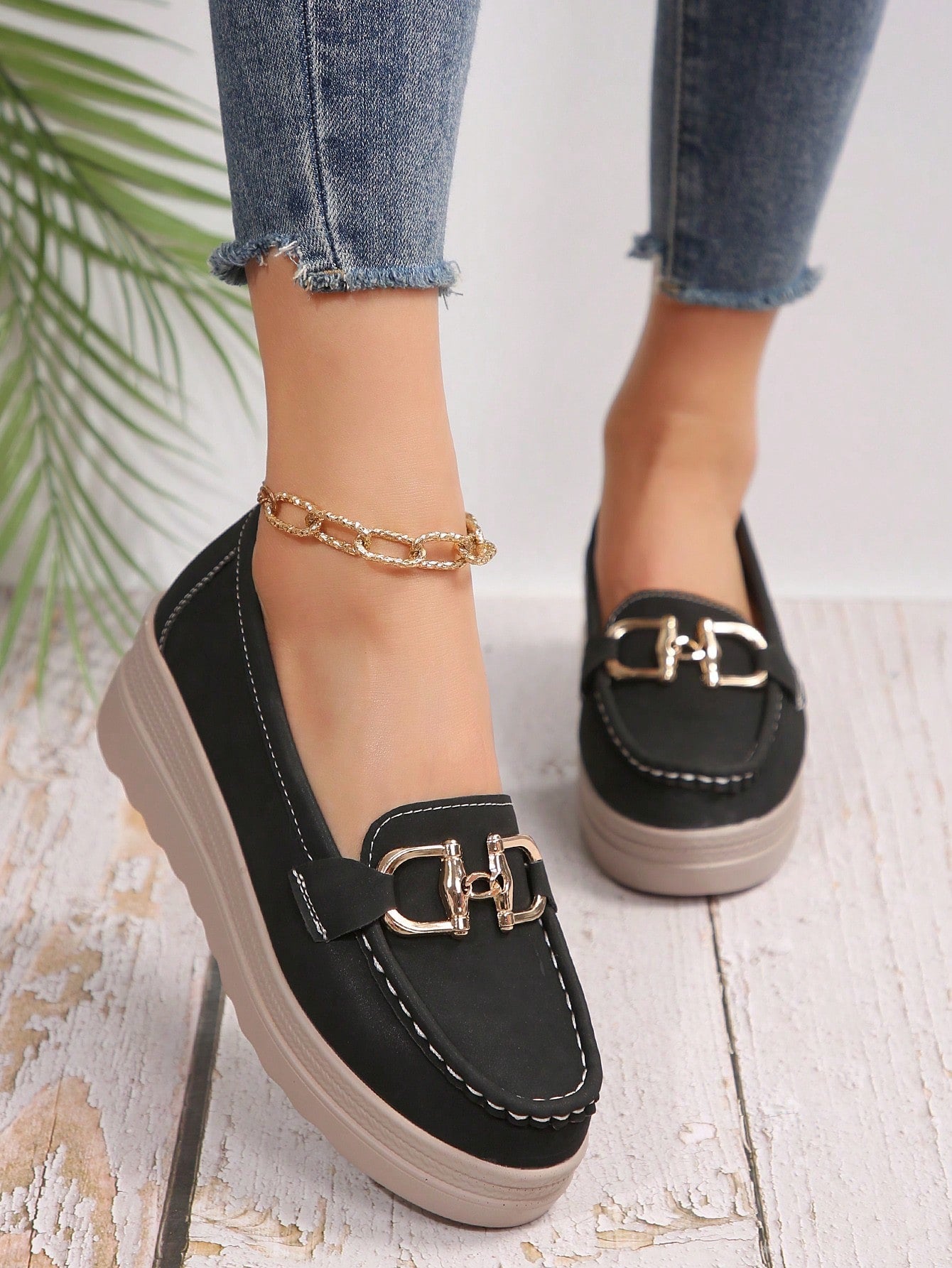 Women's Flat Buckle Loafers with Slip - Resistant Sole - Lexians