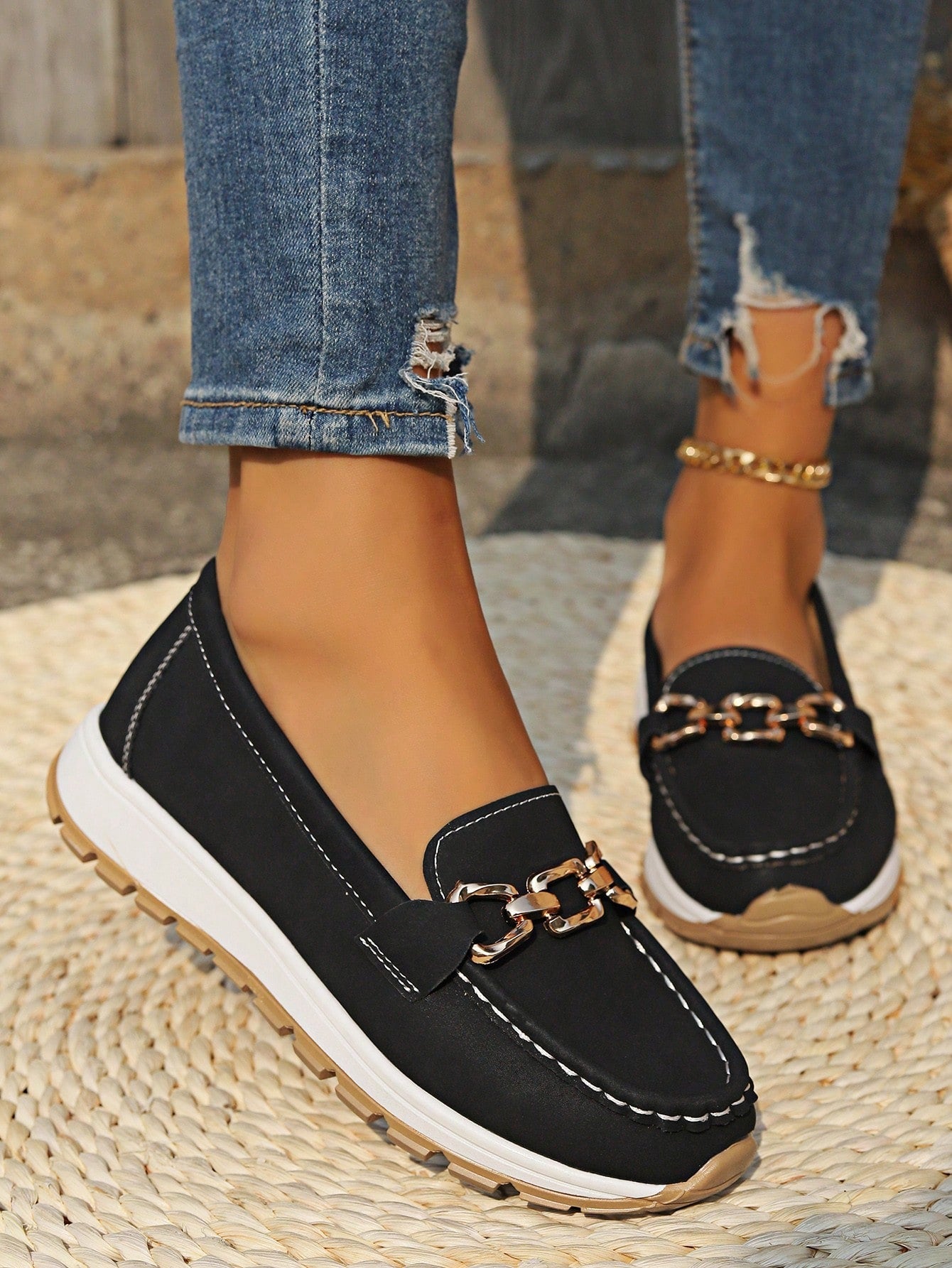 Women's Flat Buckle Loafers with Slip - Resistant Sole - Lexians