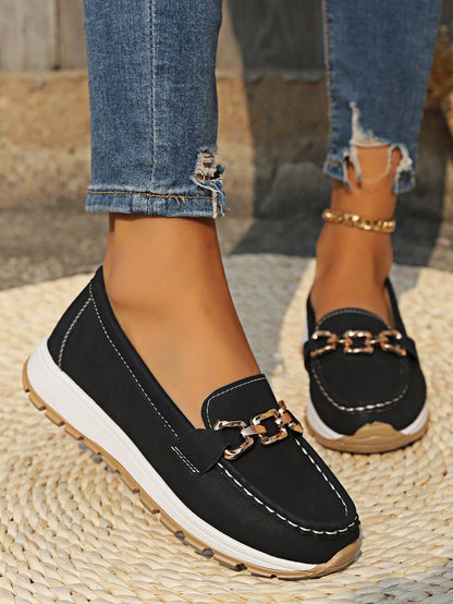 Women's Flat Buckle Loafers with Slip - Resistant Sole - Lexians