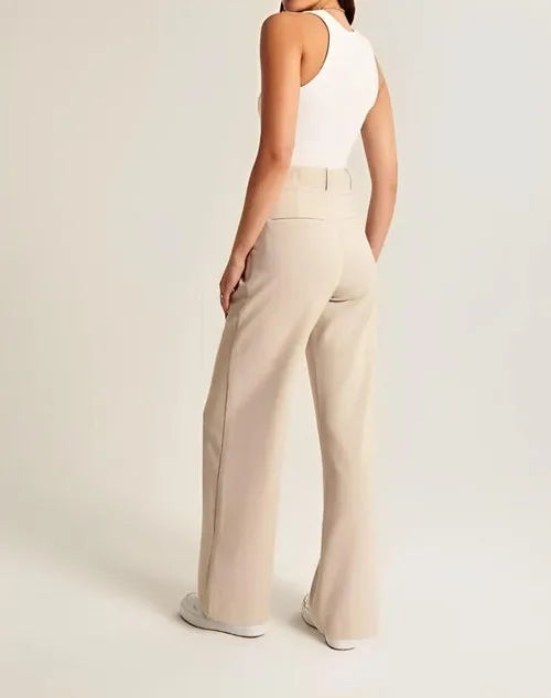 Ladies Comfort Fit Wide Leg Pants with Pleats - Luxivelle
