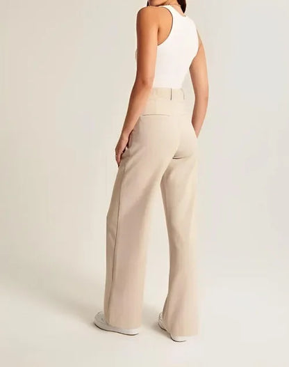 Ladies Comfort Fit Wide Leg Pants with Pleats - Luxivelle