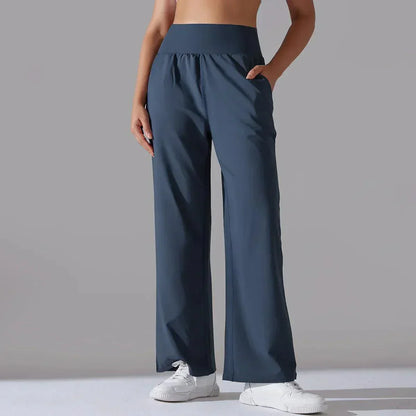 Women's high-waist wide-leg yoga pants; chic flared fit; soft, breathable fabric; ideal for yoga, gym, or casual wear.