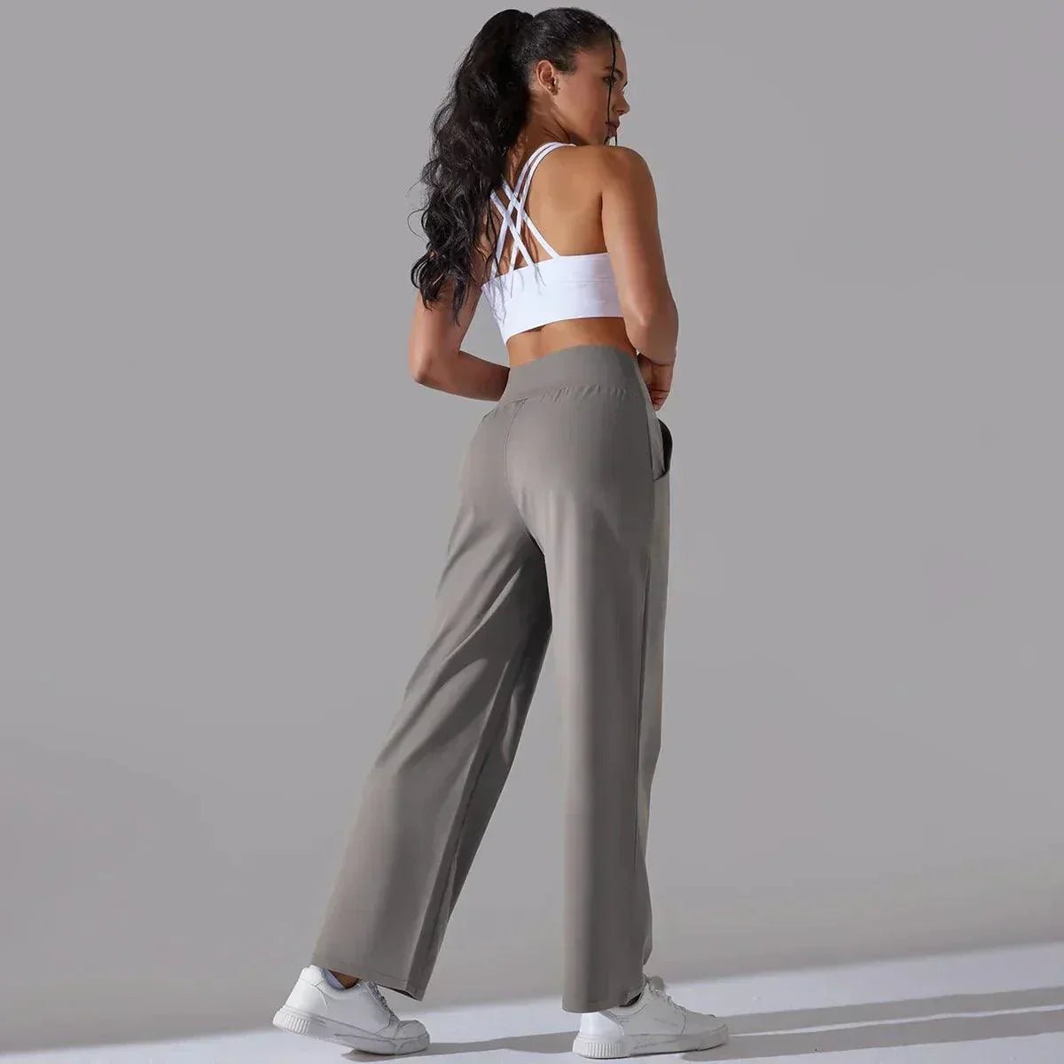 Women's high-waist wide-leg yoga pants; chic flared fit; soft, breathable fabric; ideal for yoga, gym, or casual wear.