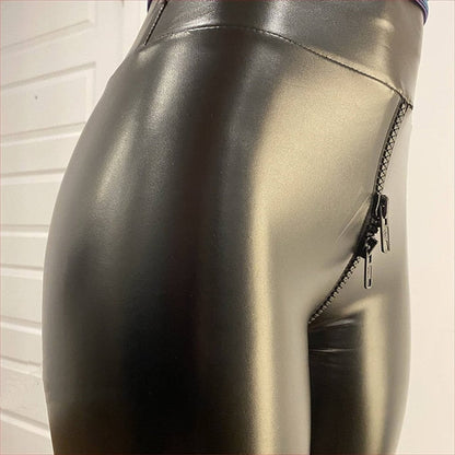"Women's high-waisted matte leather pants, sleek with luxurious finish; chic, modern style for any wardrobe ensemble."