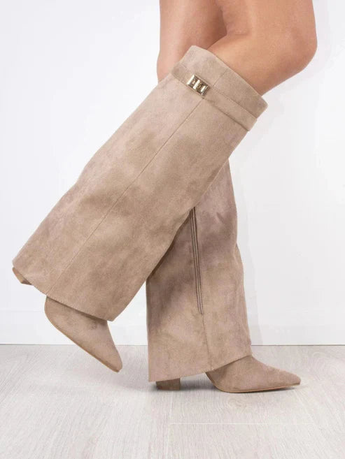 Tall Buckle Women's Winter Boots with Faux Fur Trim - Luxivelle