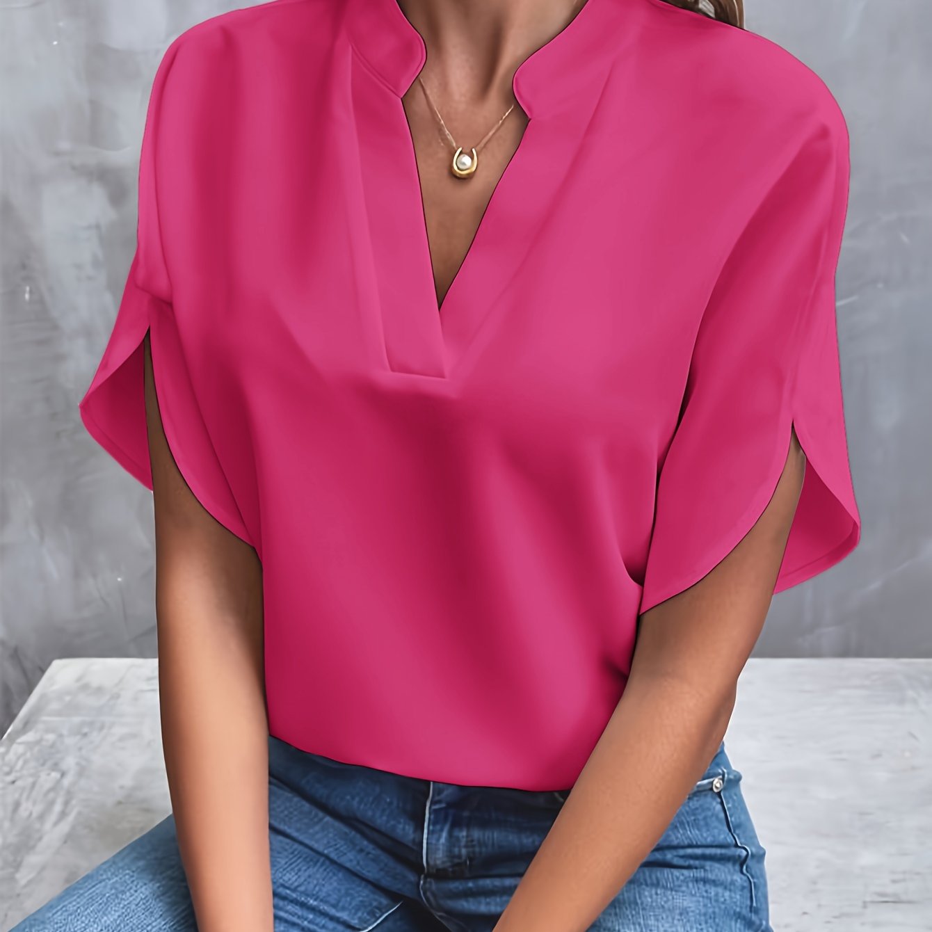 "Women's lightweight elegant blouse with soft drape, relaxed fit, and classic collar, ideal for casual or formal wear."